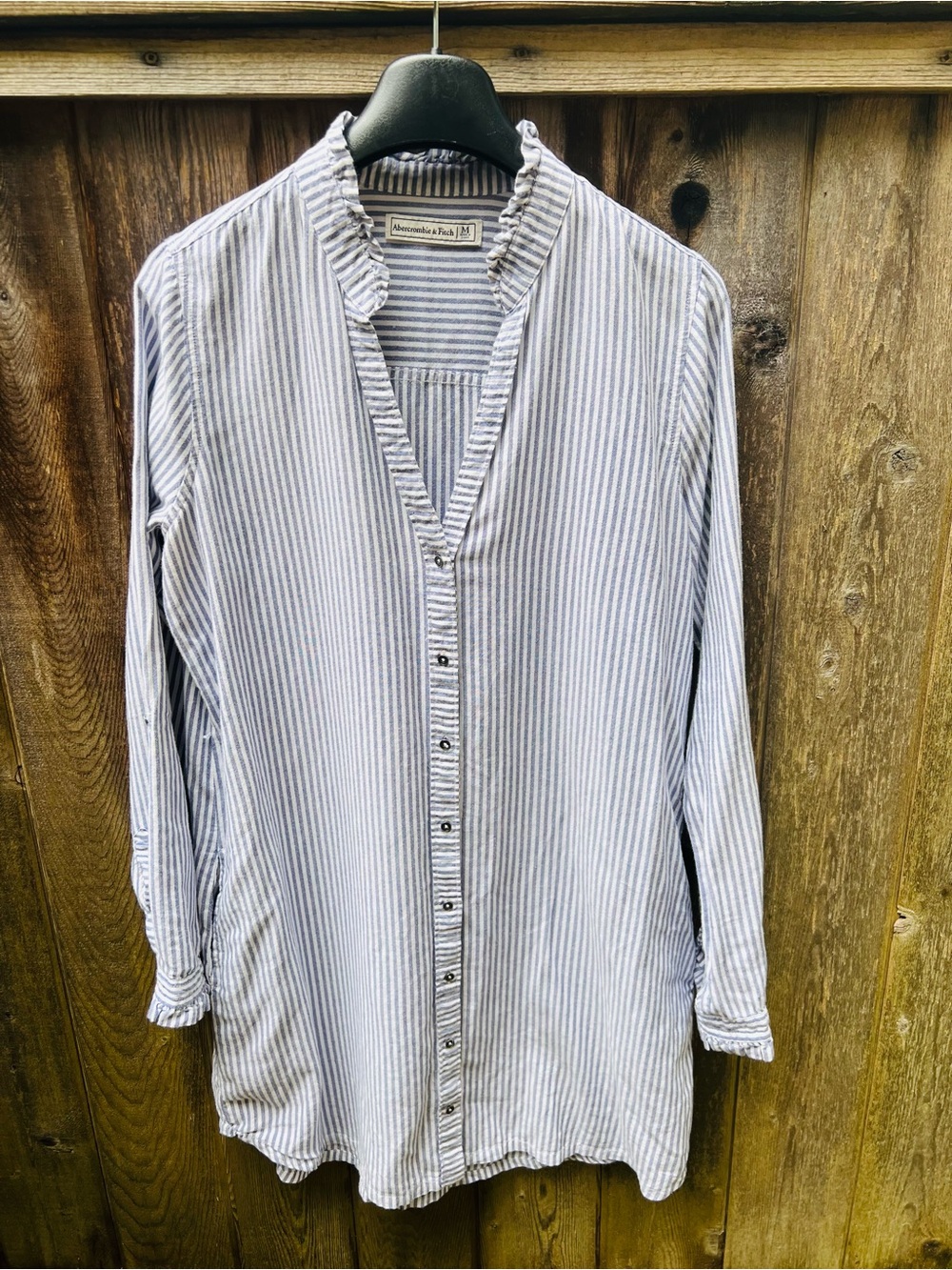 Abercrombie & Fitch Striped Ruffle Tunic Shirt Size M Blue White Cotton